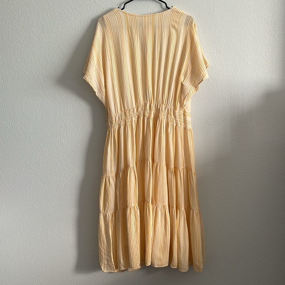 Lane Bryant Yellow White V-Neck Short Sleeve Tiered Midi Dress Size 16 - Picture 4 of 12